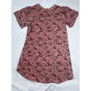 Mododoc Women’s Small Coral Black Paisley Print Short Sleeve Shift Tunic Dress